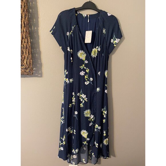 Free People Dress Blue Yellow Green M Medium 6 8 10 NWT Washable Hi Low NEW - Picture 8 of 15